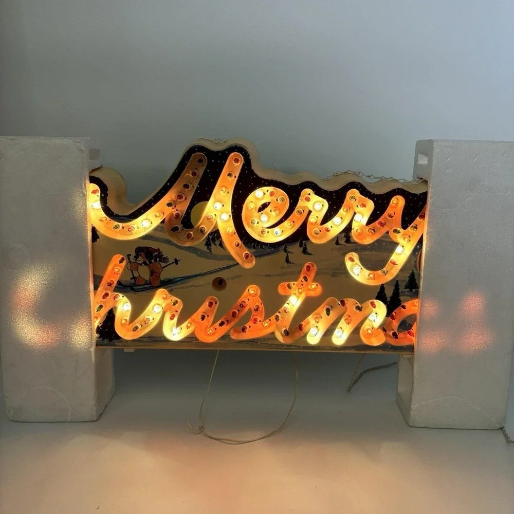 Vtg 1992 Holiday Glow Merry Christmas Lighted Sign 144 Lights 8 functions Works!